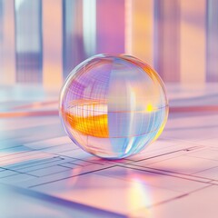 Aufkleber - Surreal Pastel Glass Globe on Abstract Financial Blueprint with Geometric Shapes