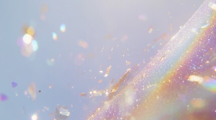 Sticker - Iridescent glitter particles floating on pastel background.