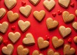 © Four888 - Valentine's Day Red Heart Cookies Top View, Romantic Baking, Sweet Treats, Festive Food Photography