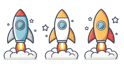 Wall Mural - Rocket icon set. Business start up symbol. Rocket launching sign. Vector in flat and outline design style. Vector stock illustration isolated on a transparent background
