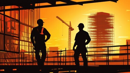 Vector background of a construction site showing a worker amidst building operations