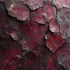 Wall Mural - Crimson cracked stone texture with rugged weathered surface and deep fissures