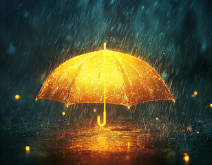 Sticker - Golden Umbrella in Rain