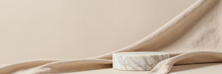 Wall Mural - Marble podium with beige cloth draped on backdrop