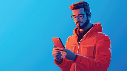 Man Engaging with Community Through Smartphone - Concept of Digital Communication and Social Connection