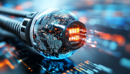 Wall Mural - fiber optic cables create vibrant network map in digital landscape