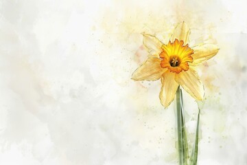 Wall Mural - Bright daffodil with white petals and vibrant orange center blooming against a soft pastel background