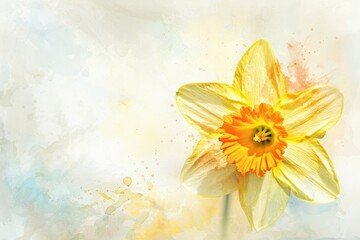 Wall Mural - Bright daffodil with white petals and vibrant orange center blooming against a soft pastel background