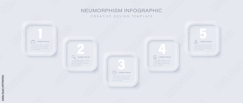 Neumorphism design infographic, 5 step timeline illustration. Minimal ...