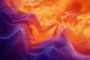 abstract cosmic scene with swirling orange and purple nebulae, evoking a celestial ambiance.