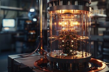 Fototapete - Complex inner workings of a quantum computer displayed in a research facility showcasing advanced technology