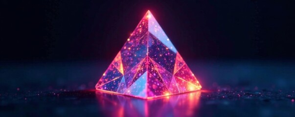 pyramid light refraction hologram dark background, photorealism, prism
