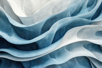 Aufkleber - Abstract waves create a flowing pattern of varying heights and curves showcasing soft textures in shades of blue and white. Generative AI