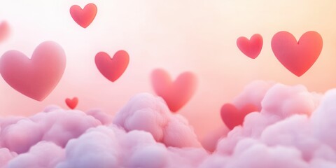 Wall Mural - heartfelt sky: pink hearts float on fluffy clouds, creating a dreamy, romantic atmosphere. perfect f