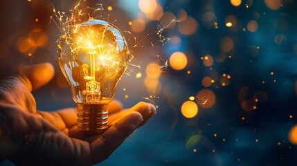 a hand holding a glowing lightbulb representing the spark of creativity the excitement of a new idea