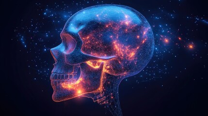 Wall Mural - abstract image of a space skull in the form of a starry sky or space, consisting of points, lines, a