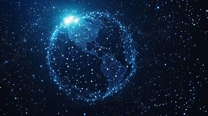Wall Mural - abstract mash line and point earth in flames style on dark background with an inscription. world map