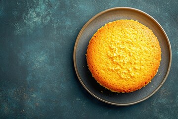 Moist orange cake with orange zest close-up on a plate on the table. top view. place for text