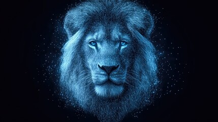 Wall Mural - Abstract vector image of lion. Lion's head Low poly wire frame illustration. Lines and dots. RGB Color mode. Wild animals concept. Polygonal art