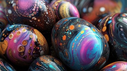 Wall Mural - Colorful 3d abstract fantasy easter eggs background