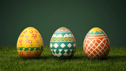 Wall Mural - easter eggs on green background