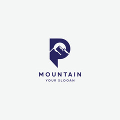 Initial P monogram alphabet with the mountain peak.vector template logo