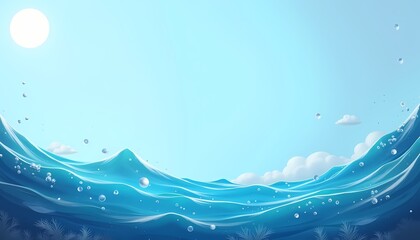 calm ocean waves with blue sky and bright sun