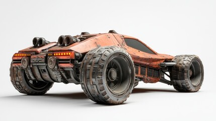 Aufkleber - A futuristic, rugged vehicle with oversized tires and a worn design, suggesting off-road capability.