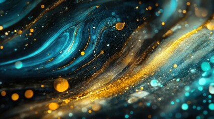 Aufkleber - Striking cyan and gold bokeh lights create a mesmerizing abstract background