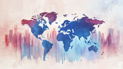 Wall Mural - colorful world map with abstract financial data overlay, symbolizing global finance and economic tre