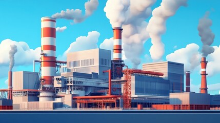 Aufkleber - A large industrial facility with smokestacks and machinery, focused on energy production.