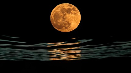 Aufkleber - A large orange moon reflects on dark water, creating a serene and tranquil atmosphere.