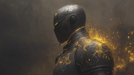 Aufkleber - Mystical profile of a warrior surrounded by golden energy, evoking themes of strength and transformation