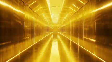 Poster - A luminous golden hallway with reflective surfaces and bright lighting.
