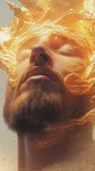 Leinwandbilder - Conceptual visualization of a man's face with flames representing creativity and passion