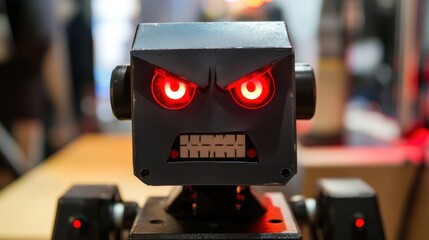 Poster - A menacing robot with glowing red eyes and an angry expression, designed for interaction.