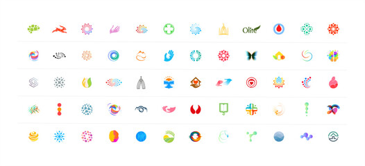 Aufkleber - Big logo collection. Modern colorful logo set for diverse industries like health, education, tech, environmen, non-profits, startups, marketing, community, digital platforms, art and culture. Vector