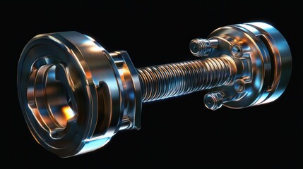 Poster - A metallic component featuring a threaded rod and circular ends, likely for mechanical use.