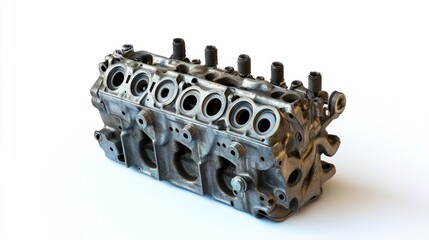 Fototapete - A metallic engine cylinder head showcasing multiple intake and exhaust ports.