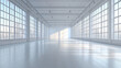 © zhou yan - Spacious, minimalist white room interior with panoramic windows, perfect for product photography or as a blank canvas for creative projects. High ceilings and wooden floors of a converted factory buil