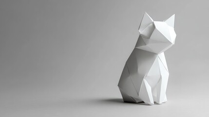 Aufkleber - A minimalist white origami-style cat sculpture sits on a smooth surface.