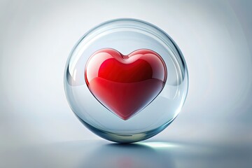 Wall Mural - minimalist heart in glass orb, transparent background, studio shot