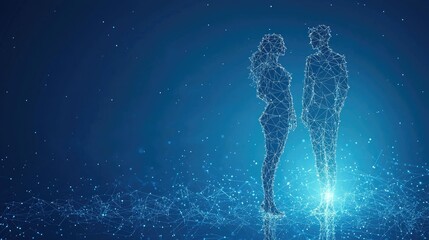 Wall Mural - male and female symbols low poly wireframe. vector polygonal image in the form of a starry sky or sp