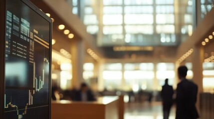 Leinwandbilder - A modern office space featuring a stock market display and professionals in the background.