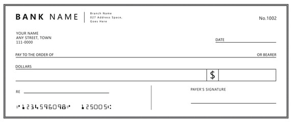 Wall Mural - empty money cheque. bank check. check book template with pattern and blank fields. currency payment 