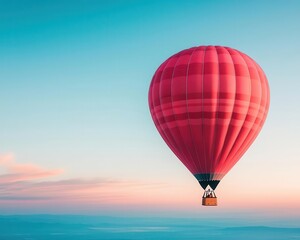 Wall Mural - Valentinethemed hot air balloon glowing softly at dusk, flying into a serene, cloudless horizon