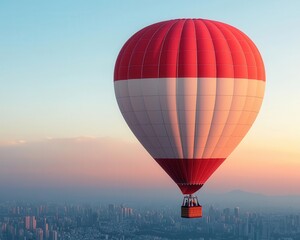 Wall Mural - Valentinethemed hot air balloon glowing softly at dusk, flying into a serene, cloudless horizon