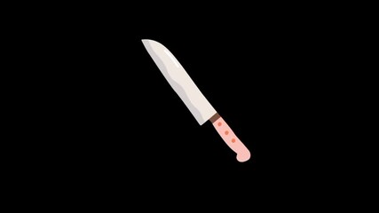 Knife cutting action. Sharp knife icon 3d animation 