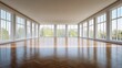© Thi - A 3D rendering of an empty room featuring elegant parquet flooring and soft natural light streaming through the windows.
