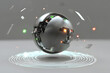 © Marut - metallic sphere with swirling light trails, showcasing futuristic design and glowing elements. sphere appears to float above smooth surface, creating captivating visual effect